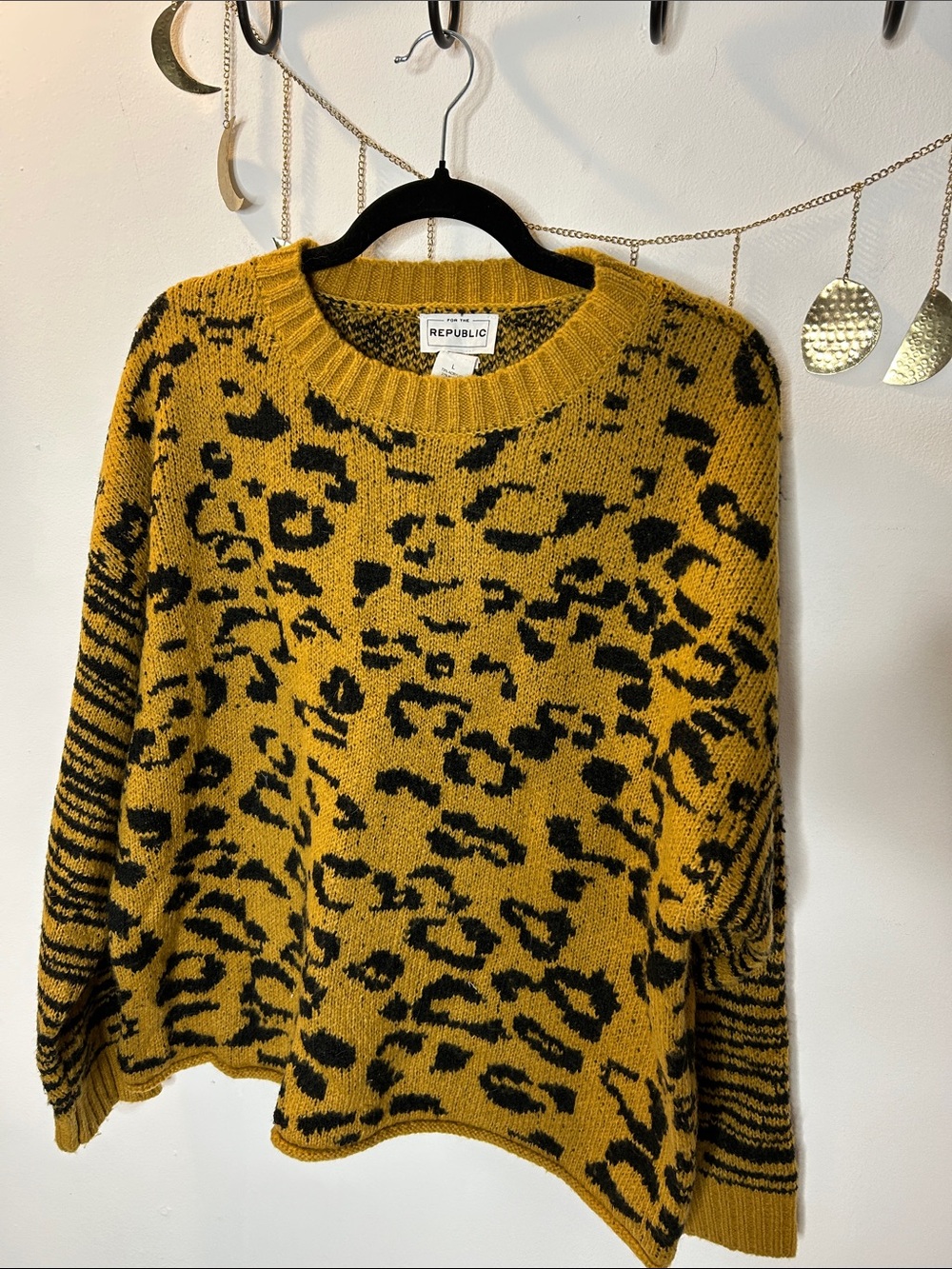 For The Republic Mustard & Black Leopard Crewneck Sweater